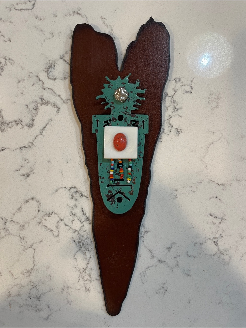 Indigenous Made Handcrafted Western Turquoise & Coral Wall Pendant BRAND NEW